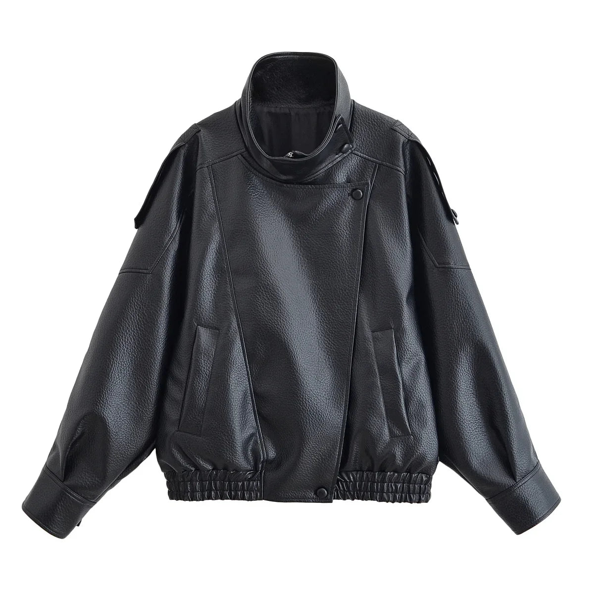 Women's High-Neck Faux Leather Asymmetric Zip Jacket
