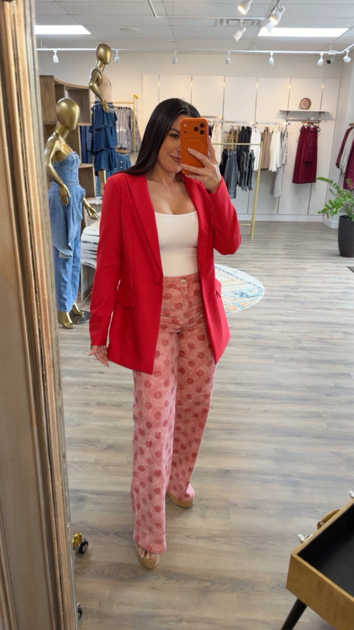 Women's Polka Dot Glitter Straight-Leg Jeans in Pink
