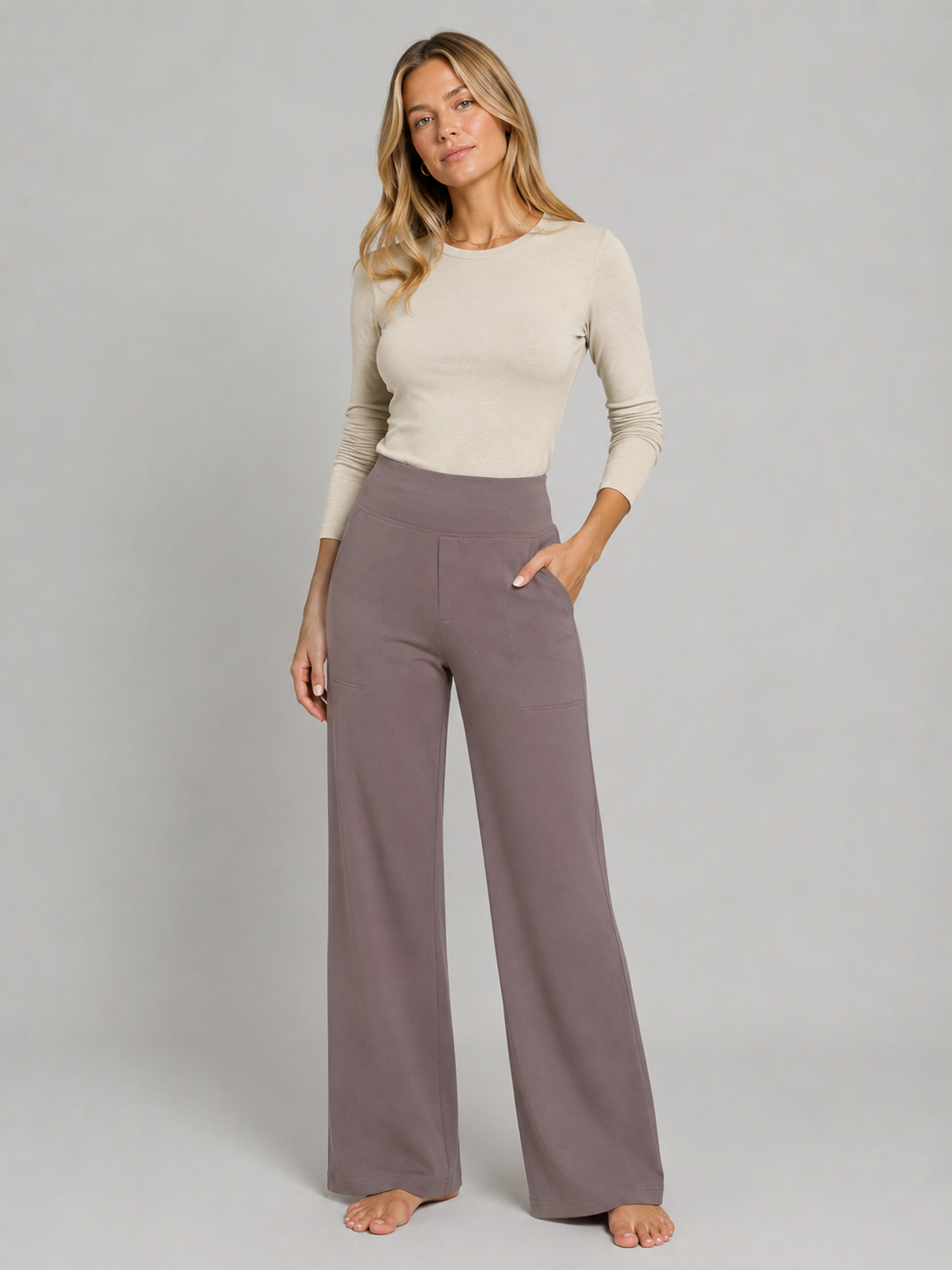 Women's High-Rise Wide-Leg Trousers with Pockets