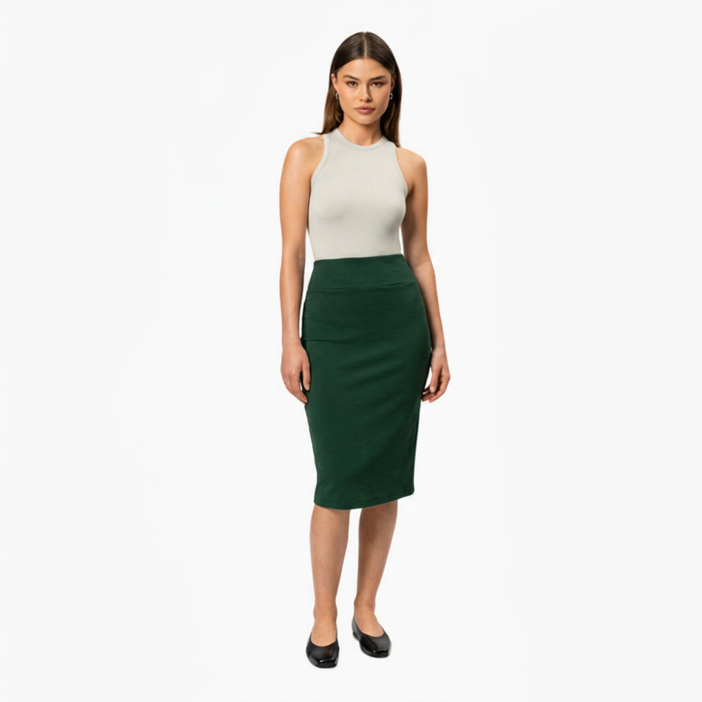 Women's High-Waisted Stretch Pencil Midi Skirt