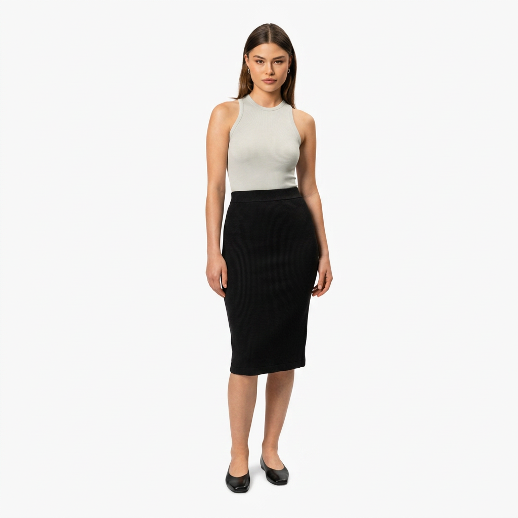 Women's High-Waisted Stretch Pencil Midi Skirt