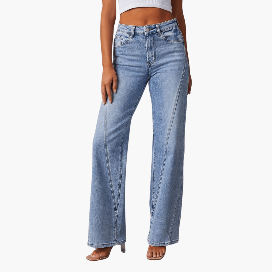 Women's Seam Detail High-Waist Wide-Leg Jeans in Blue