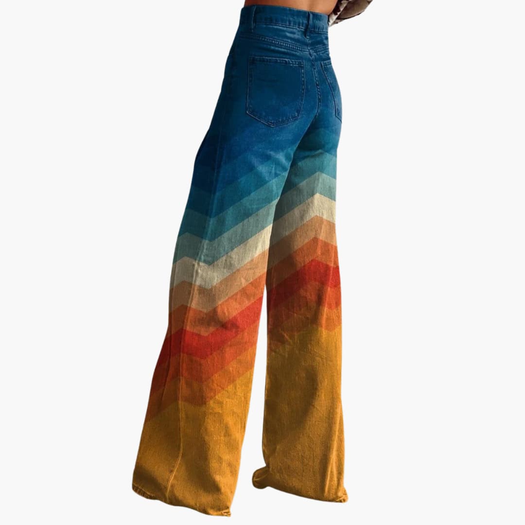 Women's Chevron Print High-Waisted Wide-Leg Trousers in Blue