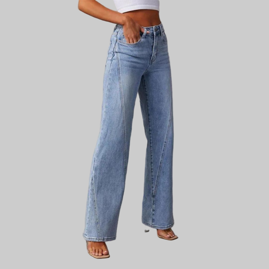 Women's High-Waisted Seam Front Wide-Leg Jeans in Blue
