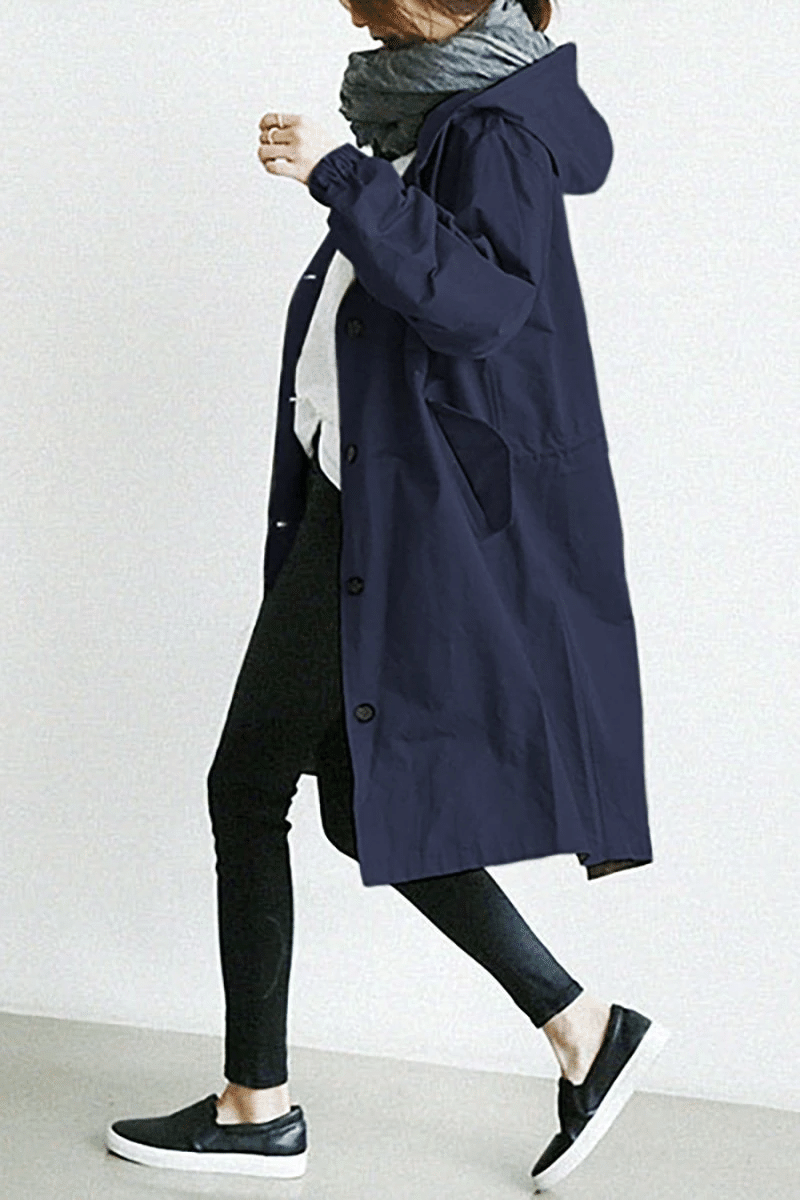 Women's Hooded Button-Front Longline Trench Coat