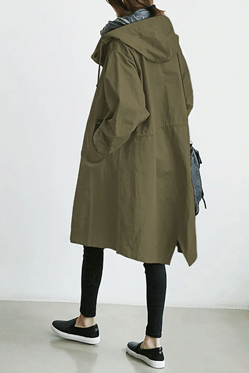 Women's Hooded Button-Front Longline Trench Coat
