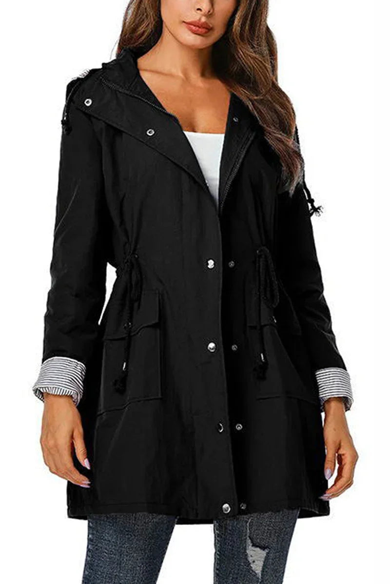 Women's Hooded Drawstring Waist Lightweight Parka