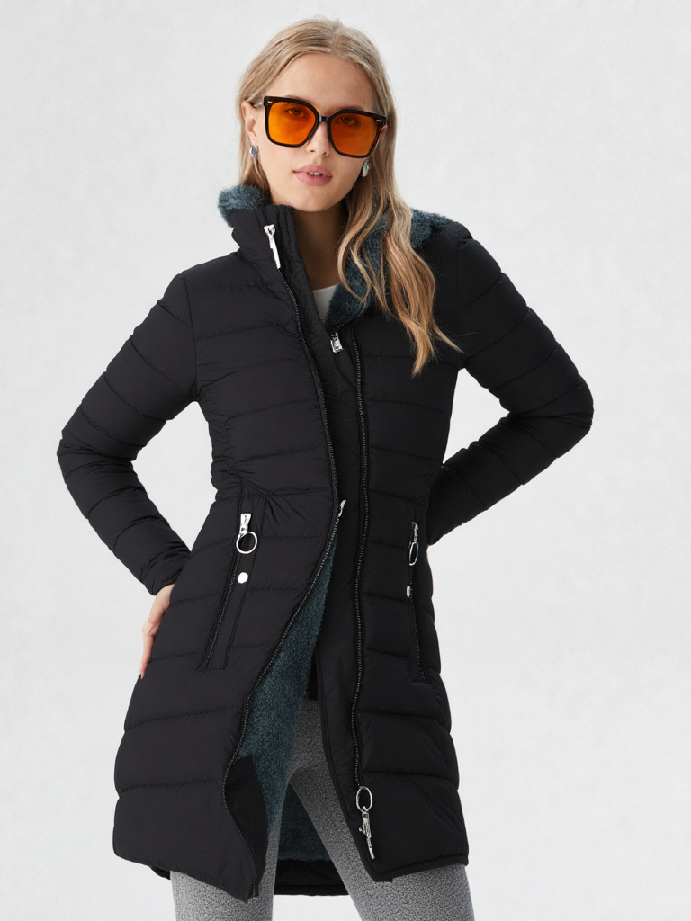 Women's Hooded Faux Fur Quilted Coat