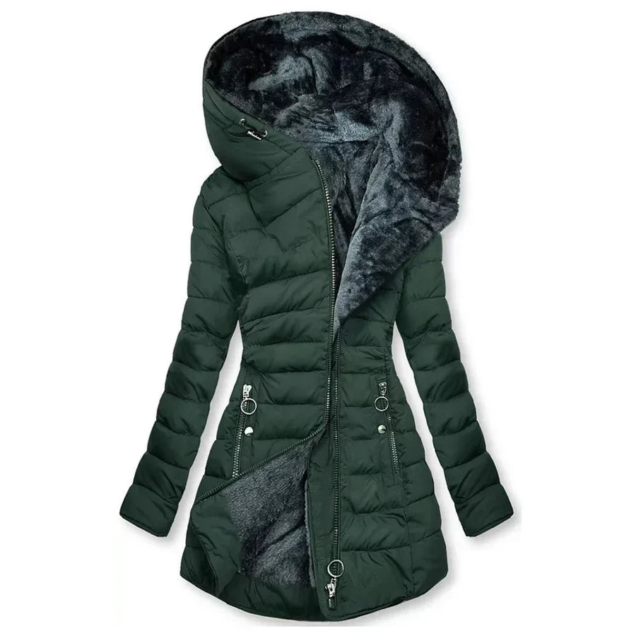 Women's Hooded Faux Fur Quilted Coat