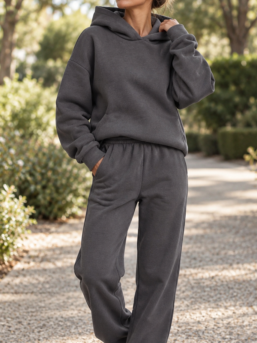 Women's Hooded Tracksuit Lounge Set in Grey