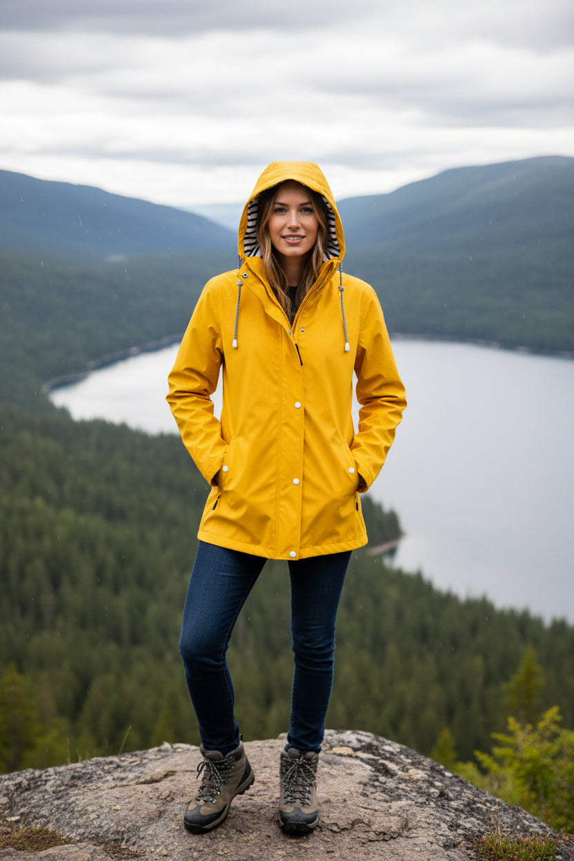 Women's Hooded Rain Jacket with Striped Lining