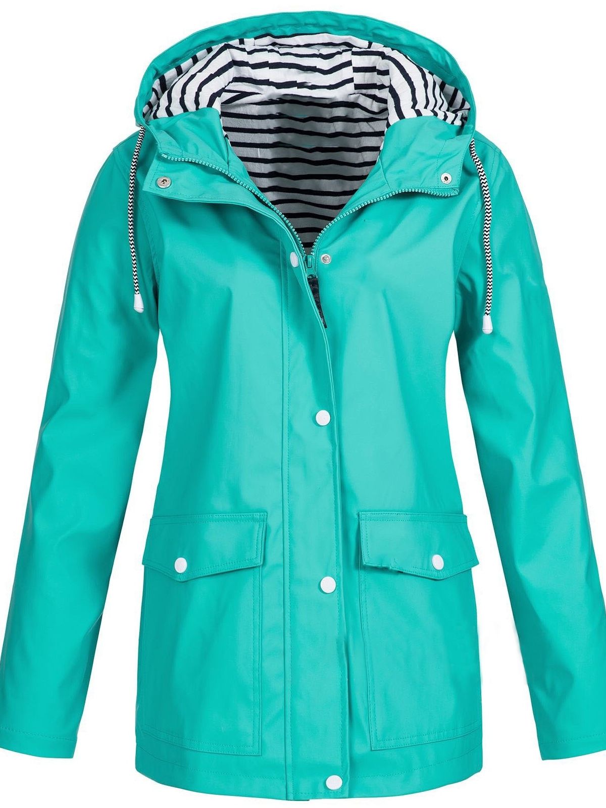 Women's Hooded Rain Jacket with Striped Lining