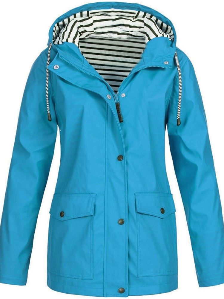 Women's Hooded Rain Jacket with Striped Lining