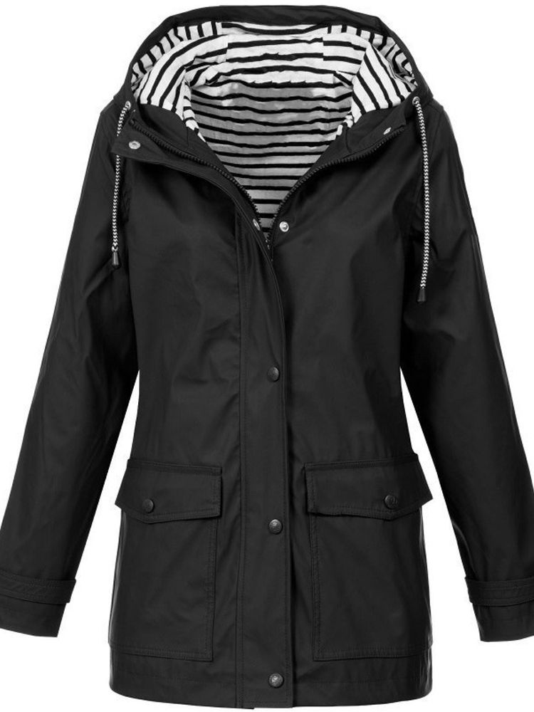 Women's Hooded Rain Jacket with Striped Lining