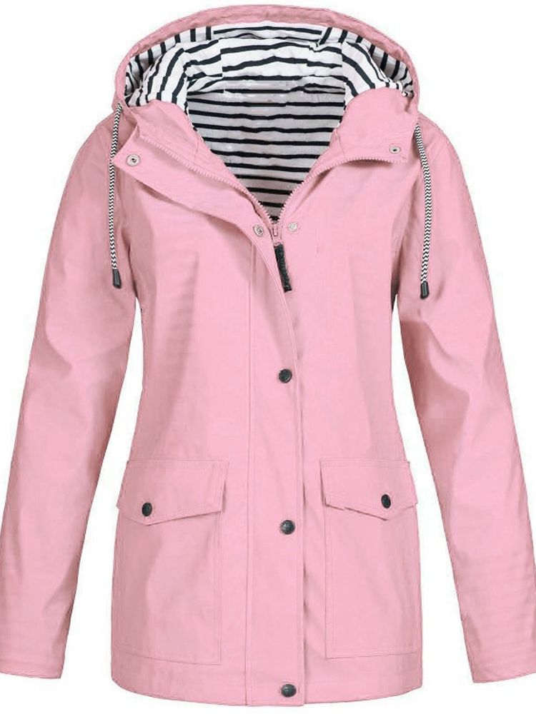 Women's Hooded Rain Jacket with Striped Lining