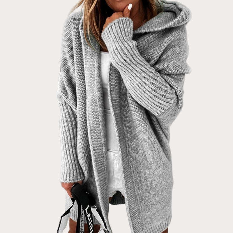 Women's Oversized Hooded Longline Knit Cardigan