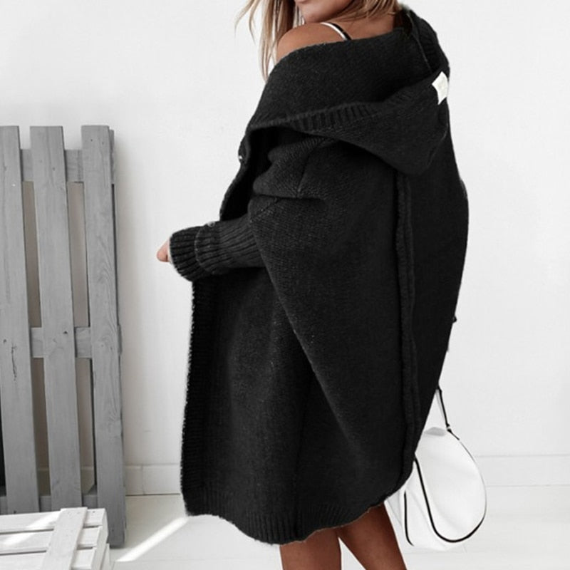 Women's Oversized Hooded Longline Knit Cardigan