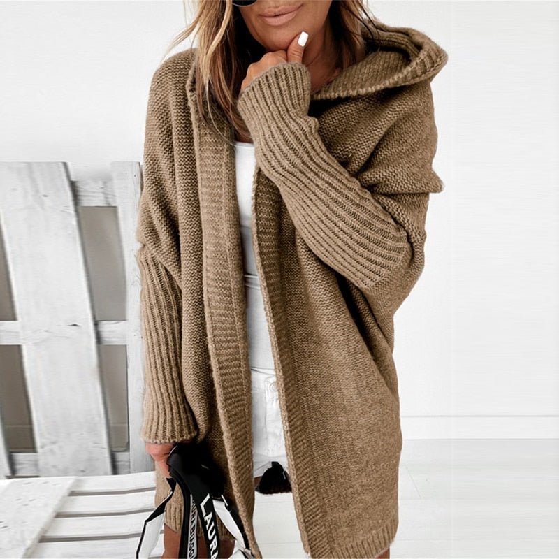 Women's Oversized Hooded Longline Knit Cardigan