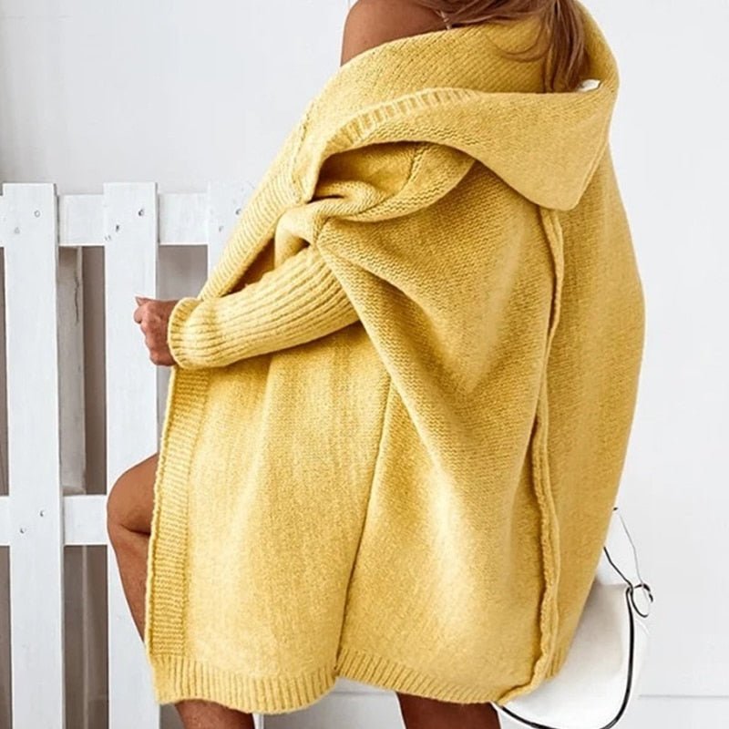 Women's Oversized Hooded Longline Knit Cardigan