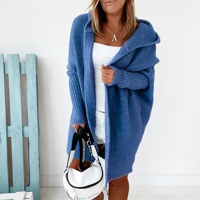 Women's Oversized Hooded Longline Knit Cardigan