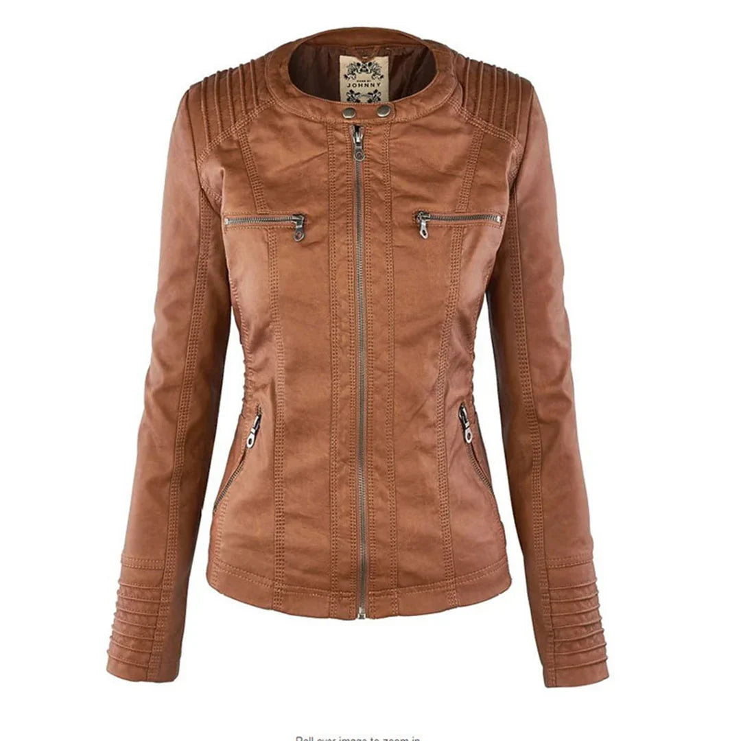 Women's Hooded Zip-Front Faux Leather Moto Jacket