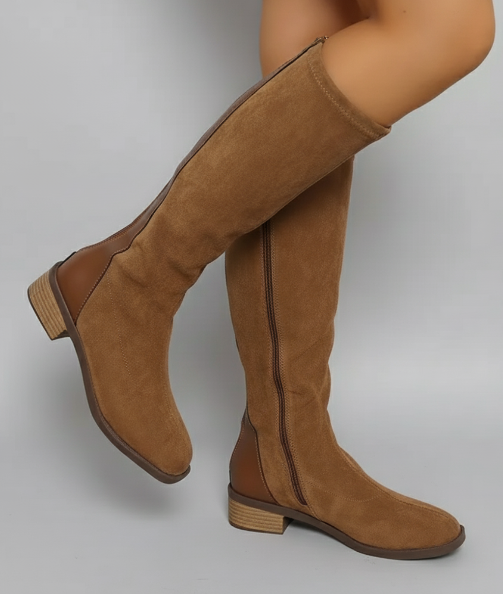 Women's Faux Suede Knee High Boots in Light Brown