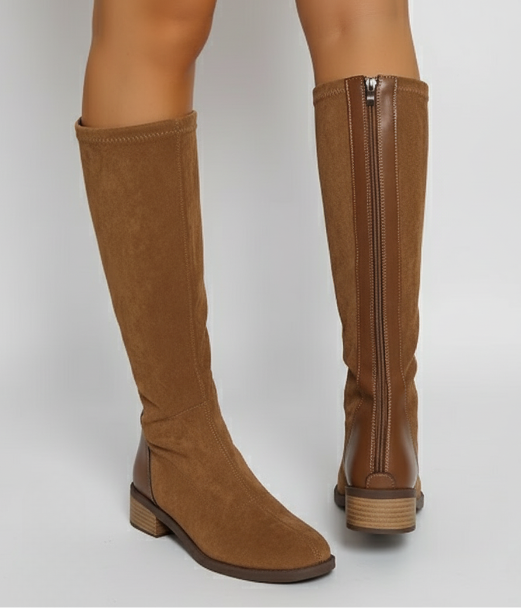Women's Faux Suede Knee High Boots in Light Brown