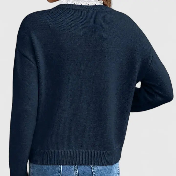 Women's V-Neck Knit Jumper with Lace Trim