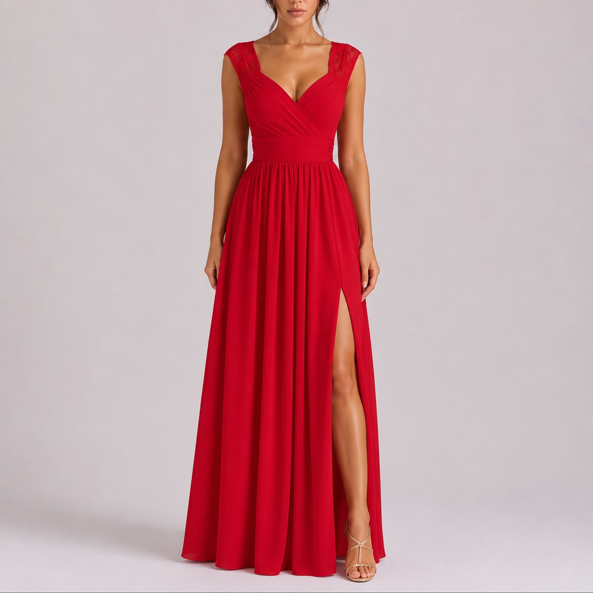 Women's Lace Wrap V-Neck Maxi Dress with Slit