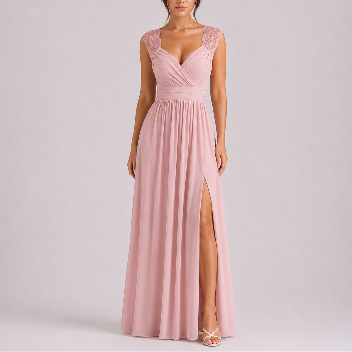 Women's Lace Wrap V-Neck Maxi Dress with Slit