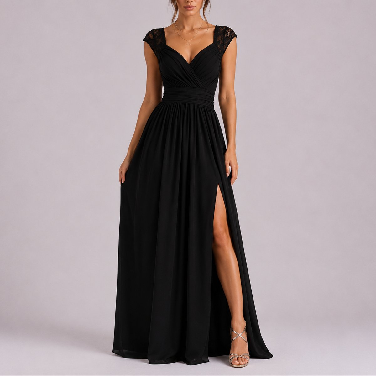 Women's Lace Wrap V-Neck Maxi Dress with Slit