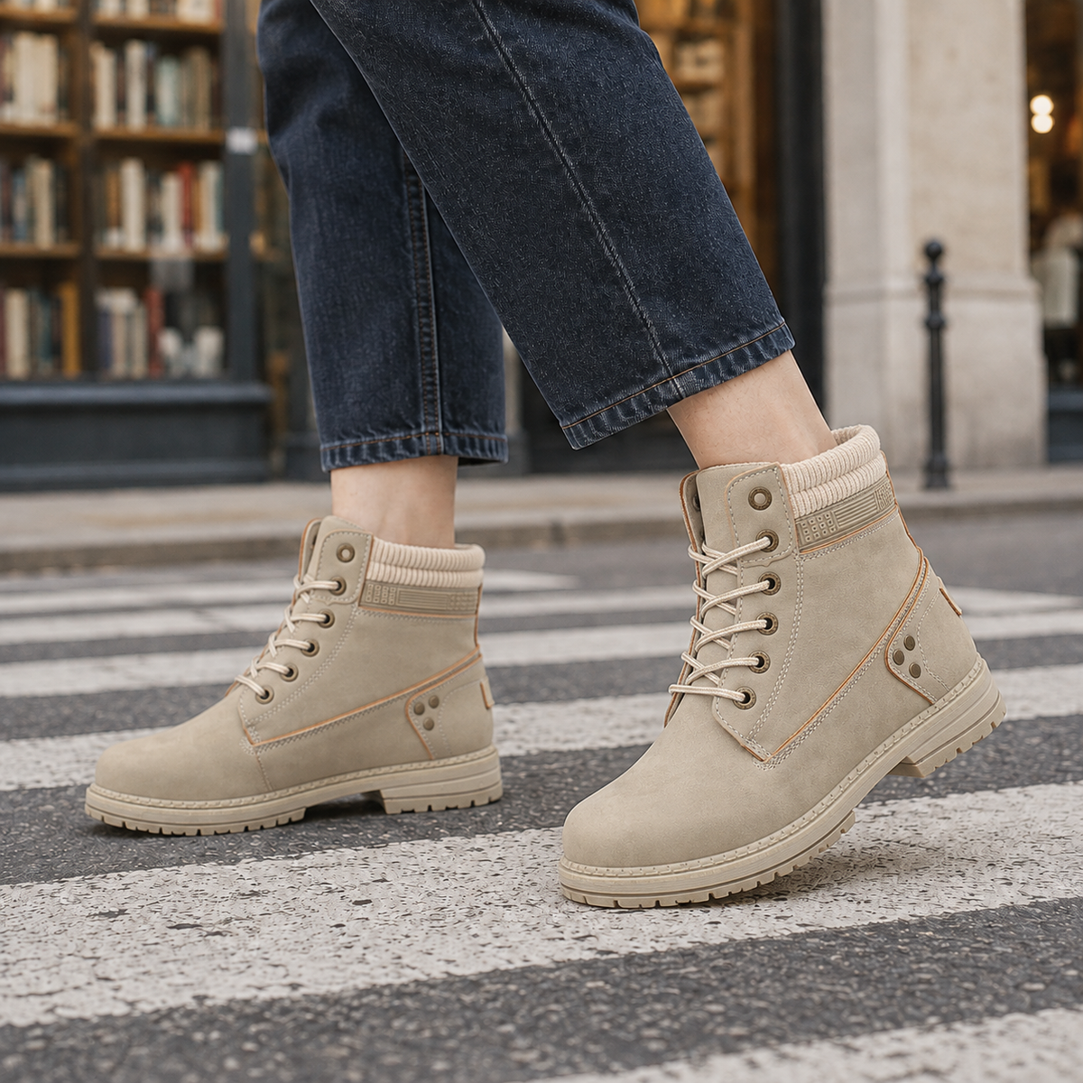 Women's Lace-Up Hiker Ankle Boots with Padded Collar