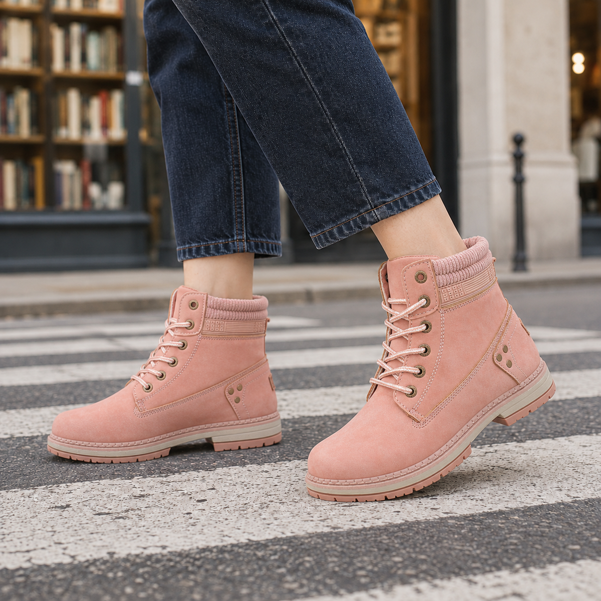 Women's Lace-Up Hiker Ankle Boots with Padded Collar