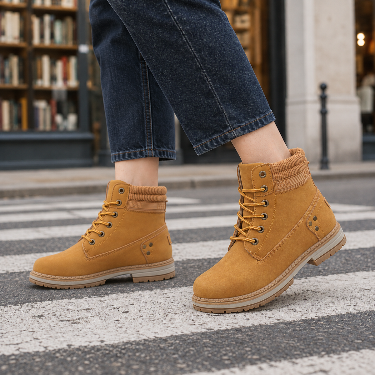 Women's Lace-Up Hiker Ankle Boots with Padded Collar