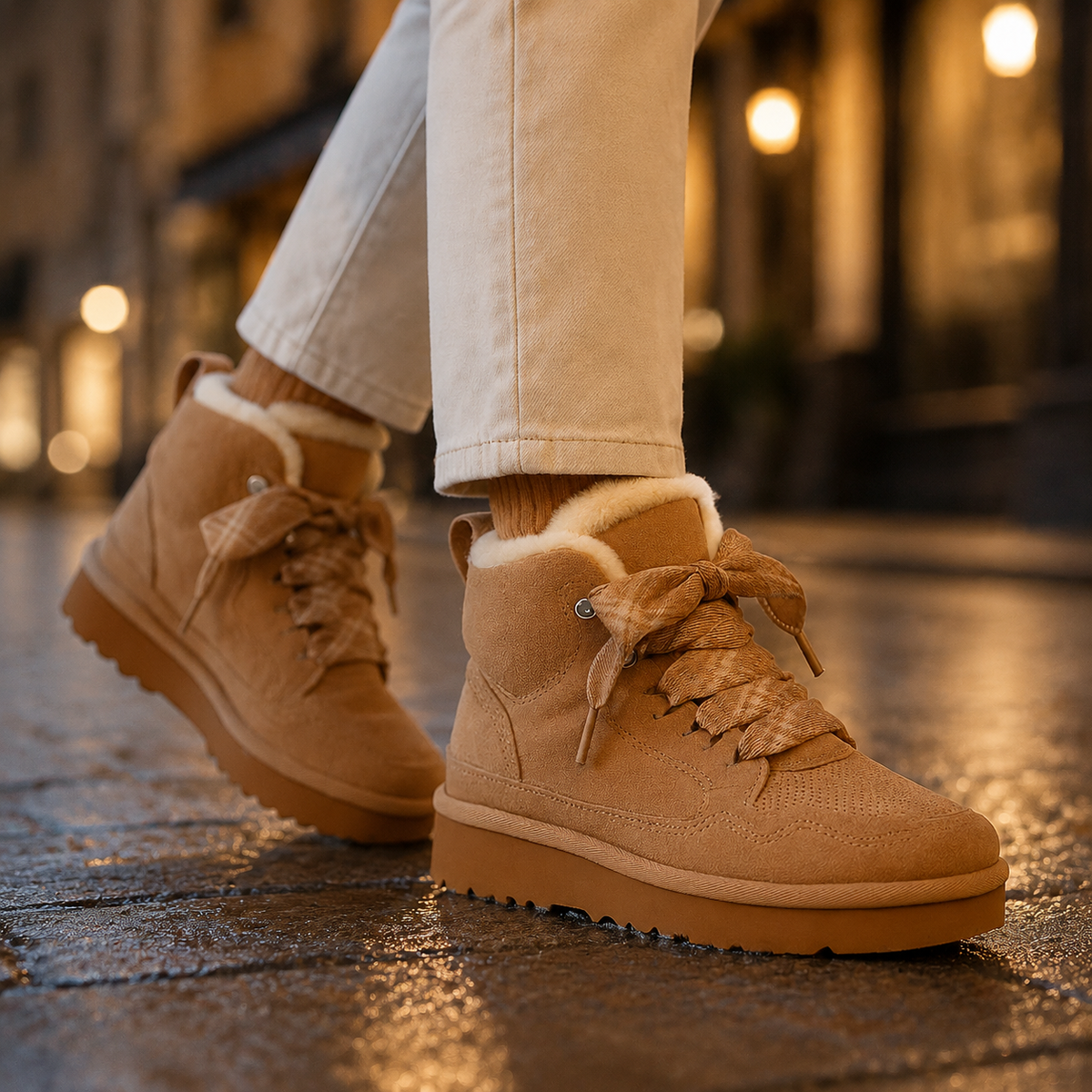 Women's Platform Faux Suede Lace-Up Ankle Boots with Ribbon Laces