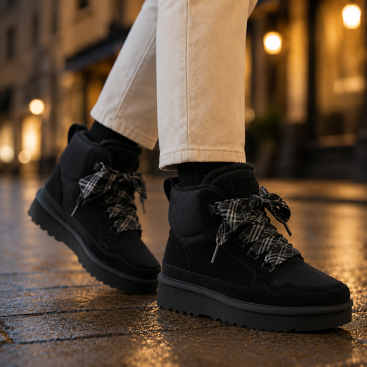 Women's Platform Faux Suede Lace-Up Ankle Boots with Ribbon Laces