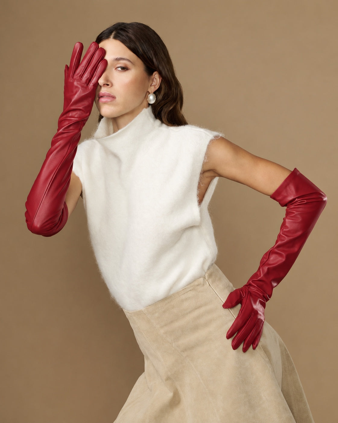 Women's Lambskin Leather Opera Gloves with Silk Lining