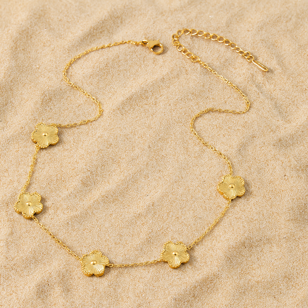 Women's Gold Clover Station Necklace