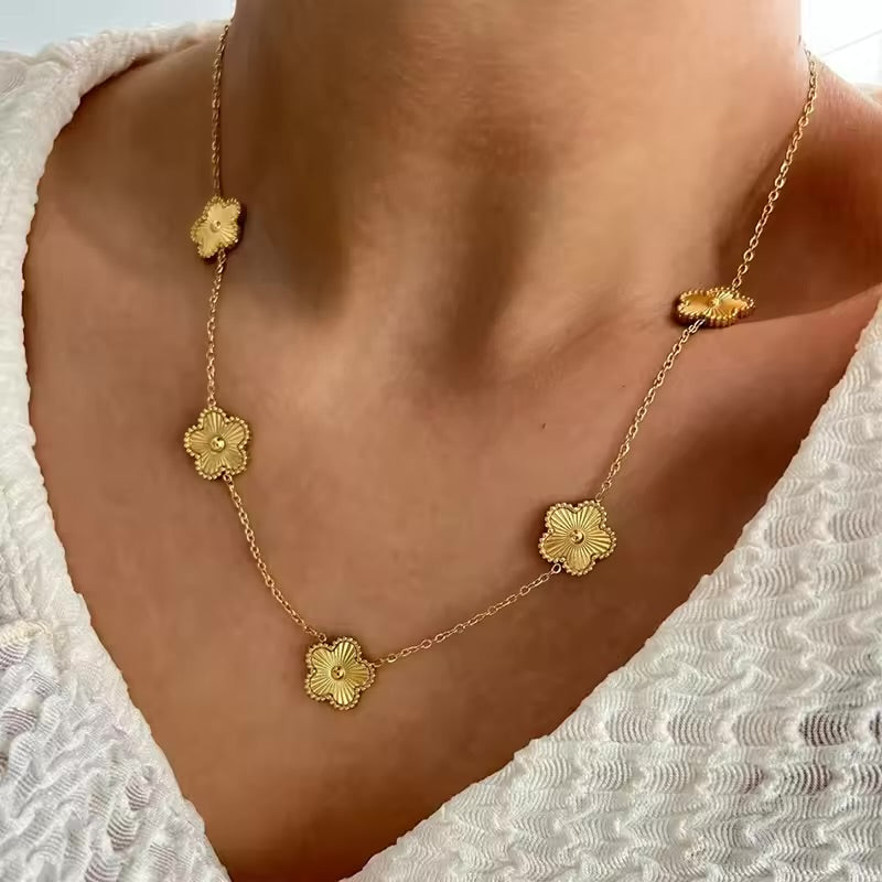 Women's Gold Clover Station Necklace