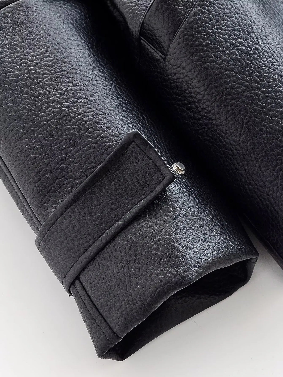 Women's Faux Leather Drawstring Waist Jacket in Black