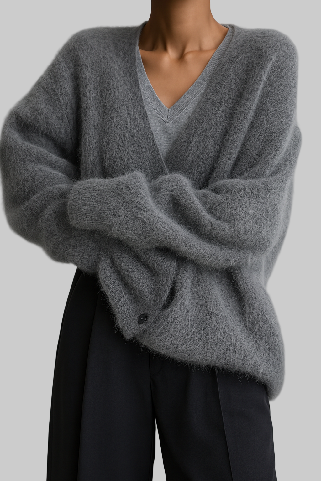 Women's Fluffy Knit V-Neck Cardigan