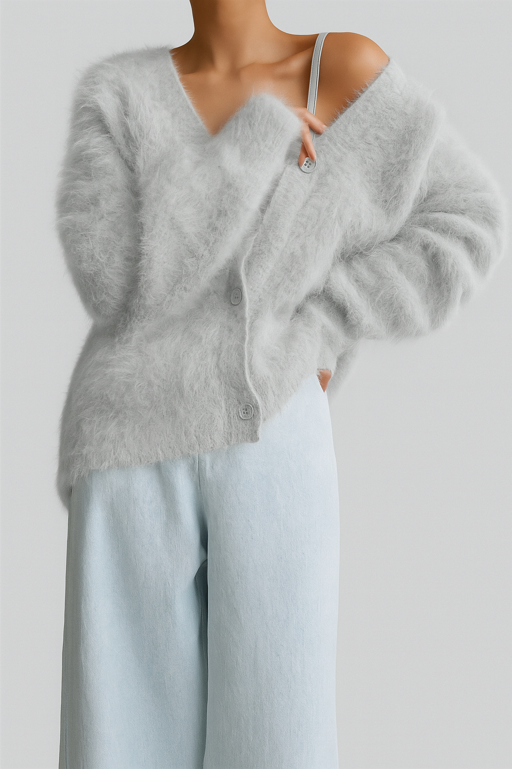 Women's Fluffy Knit V-Neck Cardigan