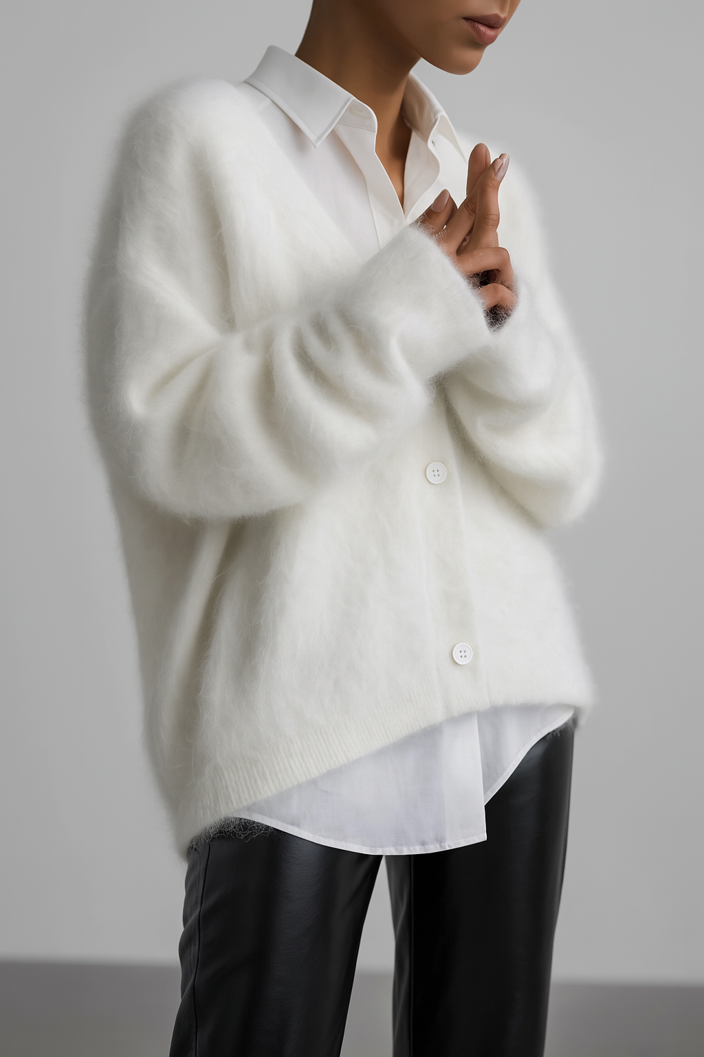 Women's Fluffy Knit V-Neck Cardigan