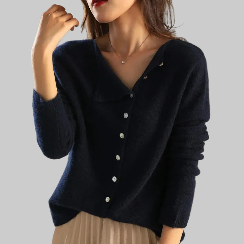 Women's Off-Centre Button Long Sleeve Knit Top