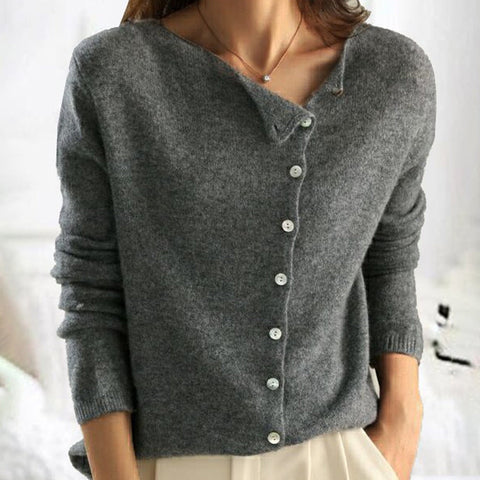 Women's Off-Centre Button Long Sleeve Knit Top