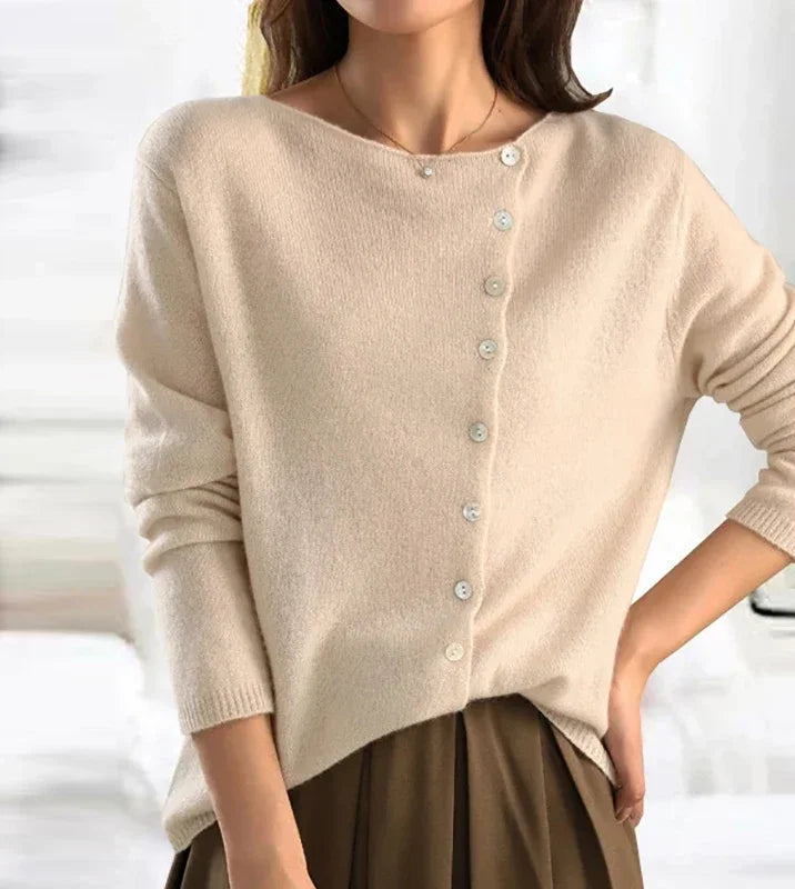 Women's Off-Centre Button Long Sleeve Knit Top