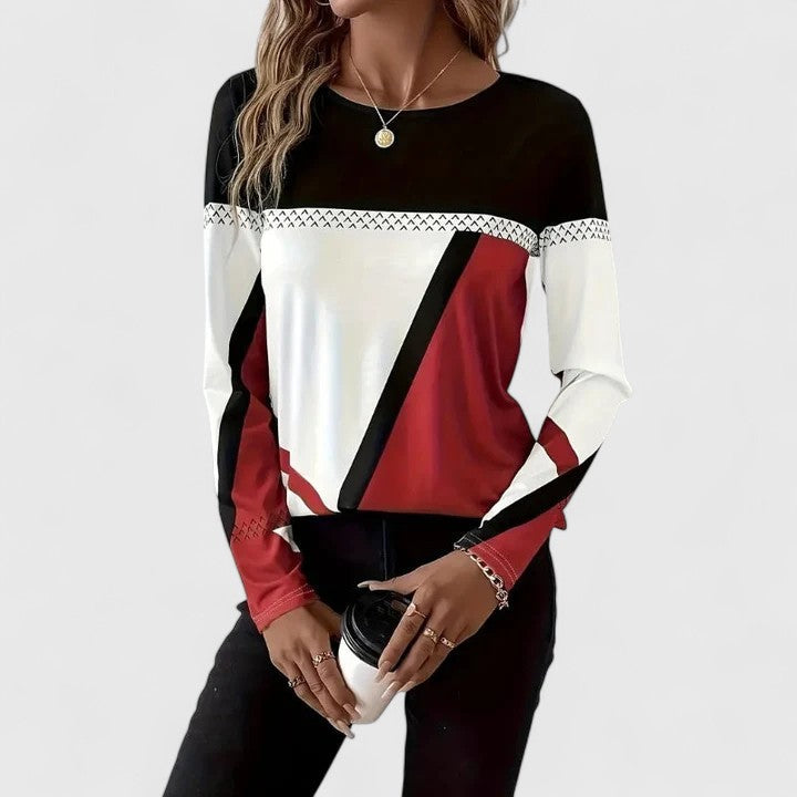 Women's Colour Block Crew Neck Long Sleeve Jumper