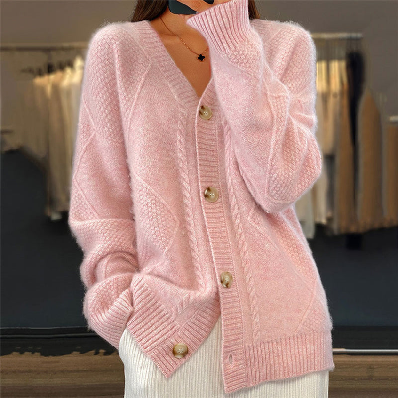 Women's Oversized Cable Knit V-Neck Cardigan