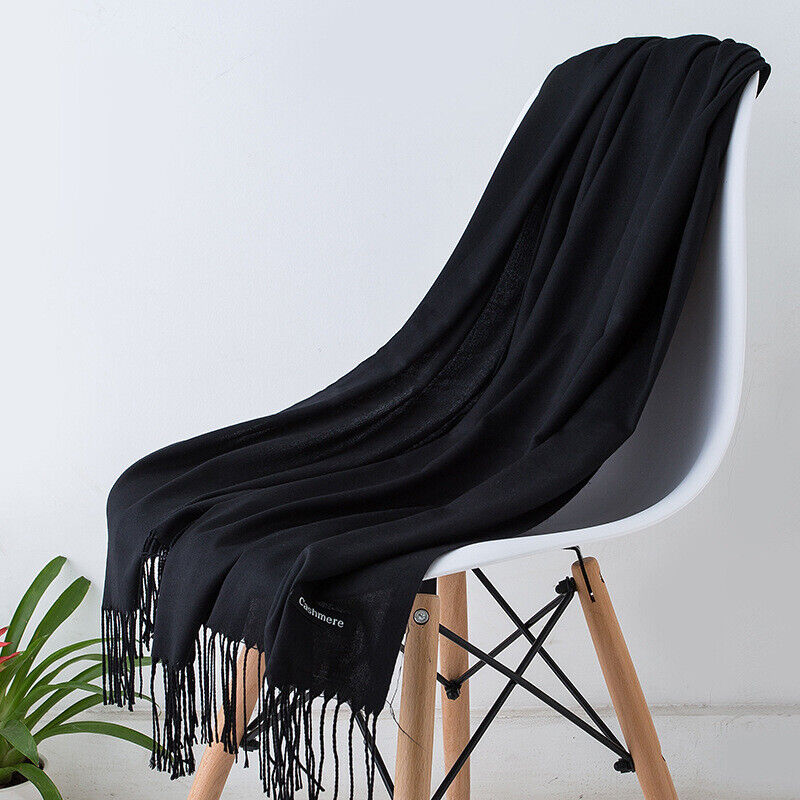 Women's Long Cashmere Wrap Scarf with Tassels