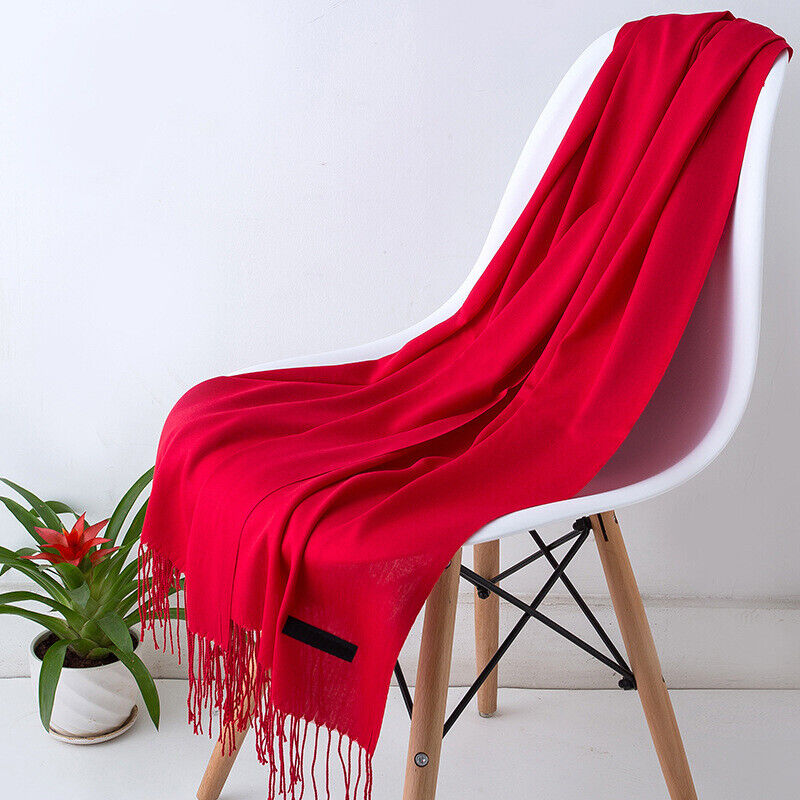 Women's Long Cashmere Wrap Scarf with Tassels
